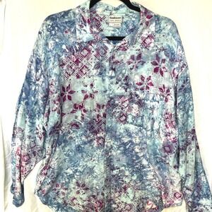 Sambisaari Long Sleeve Button Up Shirt Batik Artsy Lightweight Vacation Large